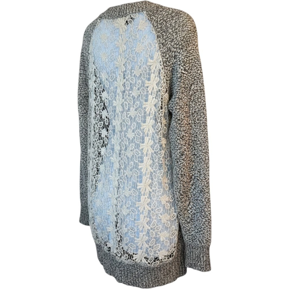 Vintage Havana Sweater Womens Medium Grey Lace Back Marled Knit Good Tunic 61111